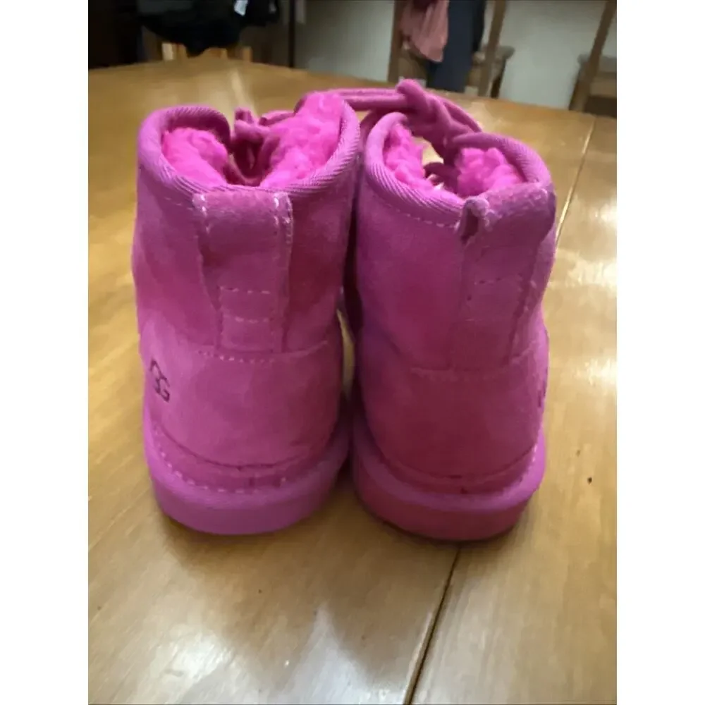 UGG Neumel II Hot Pink Suede Lace Up Big Kids Boots Youth Size 2 School Outdoor